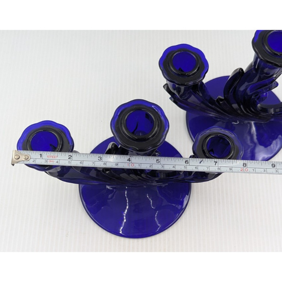 Fostoria Glass Baroque Regal Blue Cobalt 3 Light Candlestick Set of 2 Rare #2496 - Picture 12 of 12